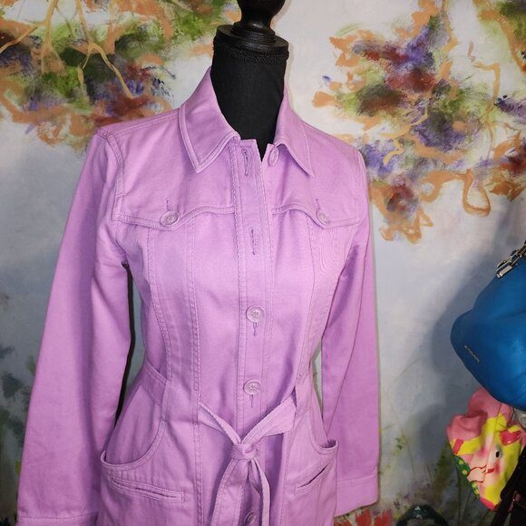 Vintage Styled Lilac Button-Front Trench Coat With Belt- Liz Claiborne - Picture 3 of 13